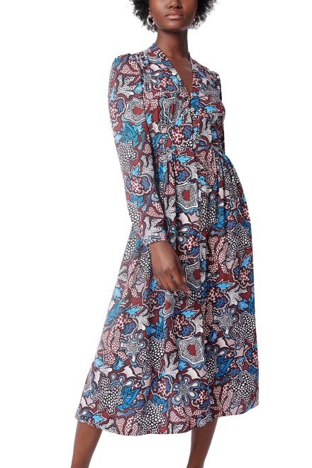 Dress Dvf Erica L/S Dress DVFDL3Q002FLPWP B2362 floral patch wine pink