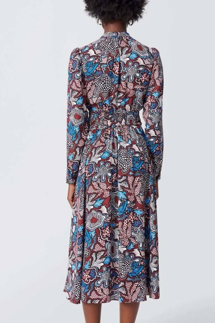 Dress Dvf Erica L/S Dress DVFDL3Q002FLPWP B2362 floral patch wine pink