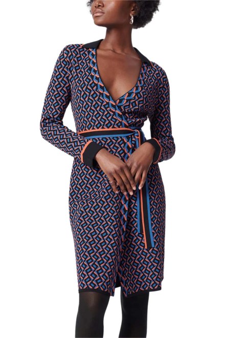 Dress Dvf Charissa Wrap Dress DVFDR3Q007ZZSBL B2406 zig zag small sea blue