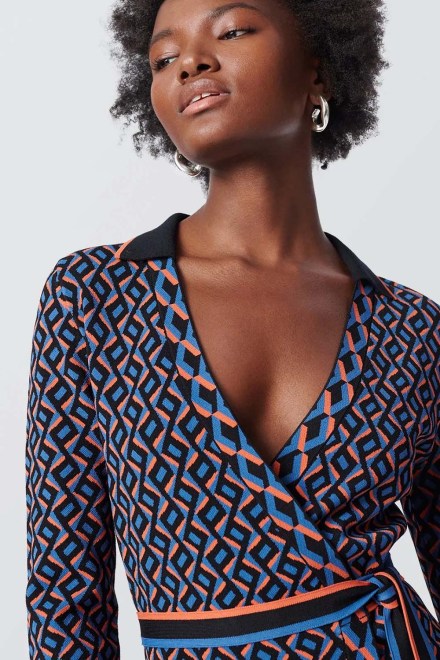 Dress Dvf Charissa Wrap Dress DVFDR3Q007ZZSBL B2406 zig zag small sea blue