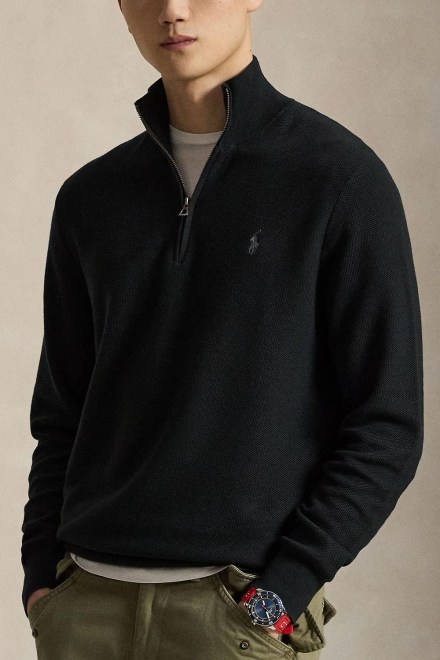 Πουλοβερ 32/2 Cotton-Half Zip 710B18060008 001 black