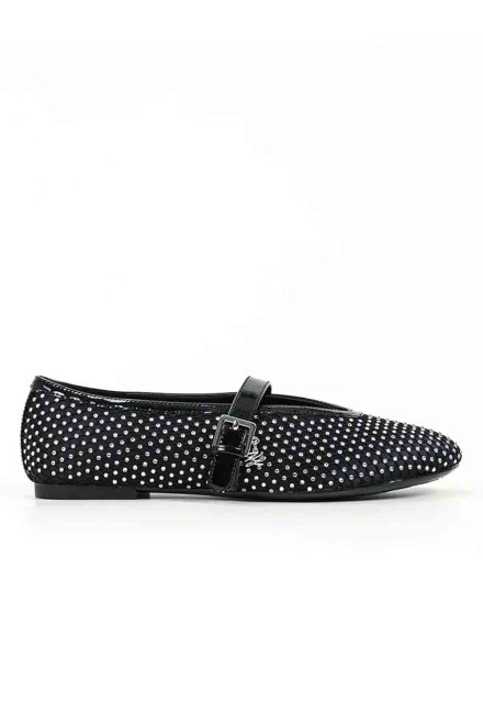 Μπαλαρινες Karo Gemstone Net Mary Jane KL40177 s0s-black satin textile w/silver