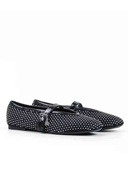 Μπαλαρινες Karo Gemstone Net Mary Jane KL40177 s0s-black satin textile w/silver