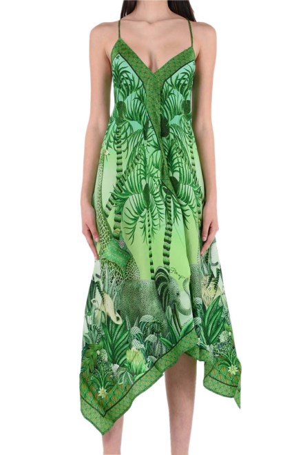 Dress Foulard Dress Palm Paradise Print PC132A-005 green