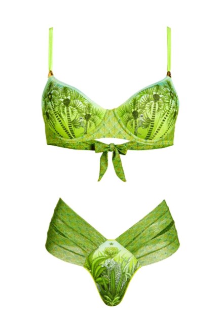 Swimwear Underwire Balconet, Medium Briefs Palm Paradise Print PC031M-005 green