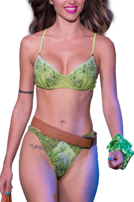 Swimwear Underwire Balconet, Medium Briefs Palm Paradise Print PC031M-005 green
