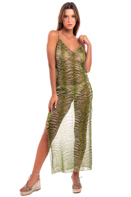 Dress Long Shoulder Dress Tiger Print PC211A-025 lime