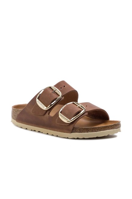 Sandals Leather Arizona Big Buckle Leoi Narrow 1011073 cognac